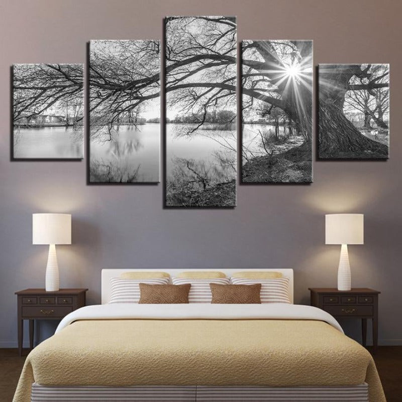 Lakeside Big Trees - Leinwand Wandkunst Malerei