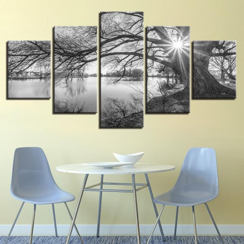 Lakeside Big Trees - Leinwand Wandkunst Malerei