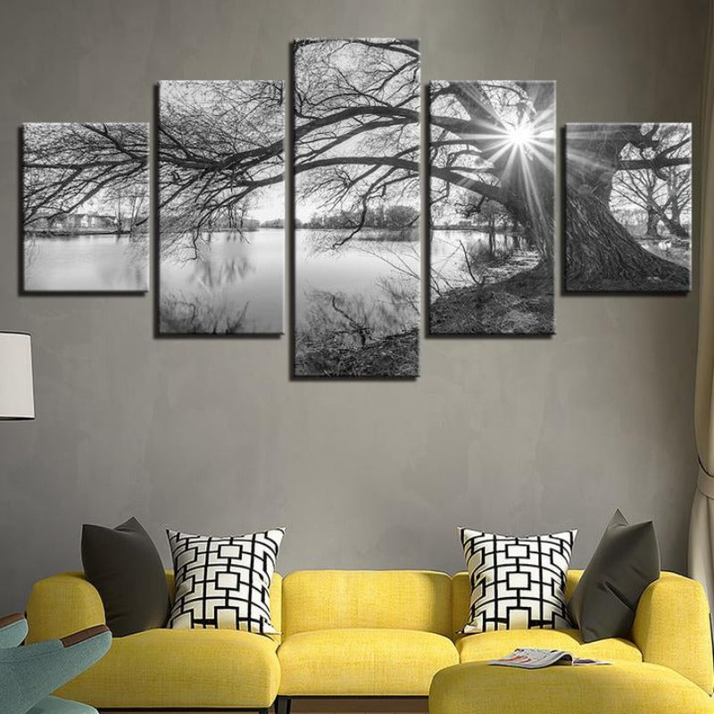 Lakeside Big Trees - Leinwand Wandkunst Malerei