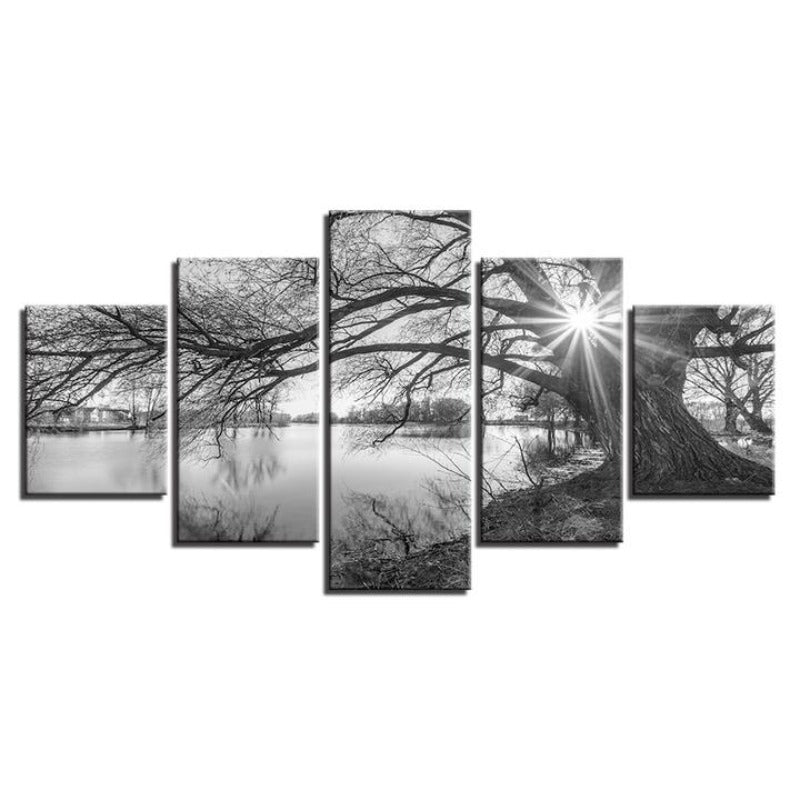 Lakeside Big Trees - Leinwand Wandkunst Malerei