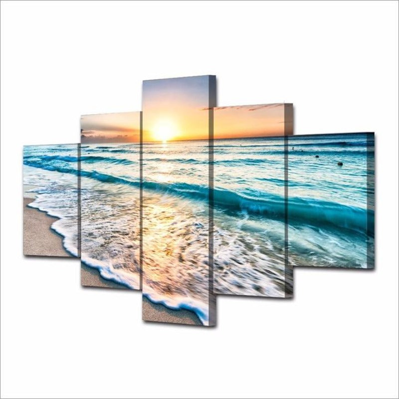 5-teiliges Leinwandbild „Sonnenuntergang am Strand“ | Küsten- und Sonnenuntergangsdekoration für Wohn- und Schlafzimmer