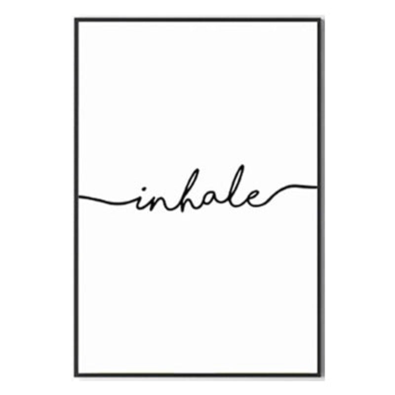 Minimalistisch Schwarz Weiß Ausatmen Einatmen Buchstaben - Leinwand Wandkunst Malerei