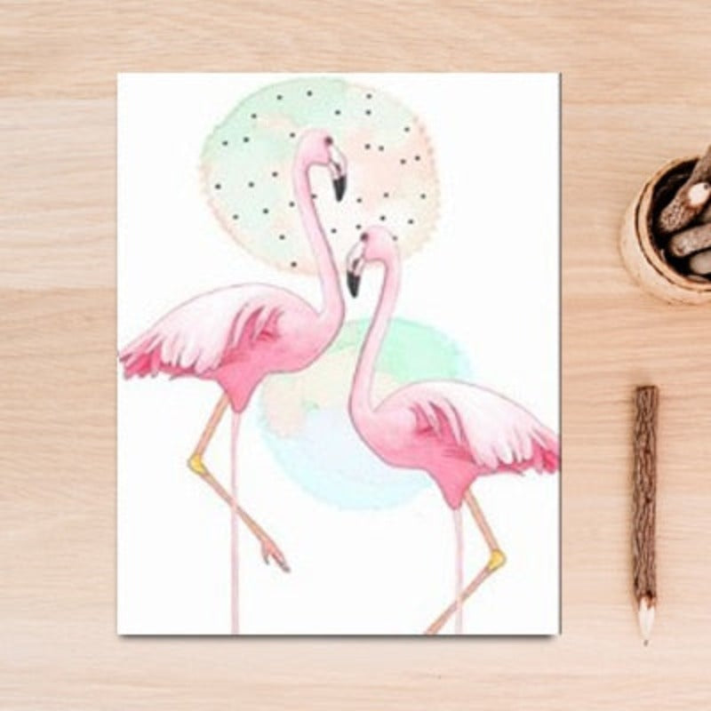 Pink Flamingo Tiere Blumen Poster - Leinwand Wandkunst Gemälde