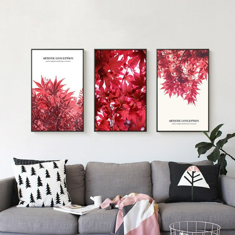 Künstlerisches Poster mit nordischem rotem Blattmotiv – Leinwandbild