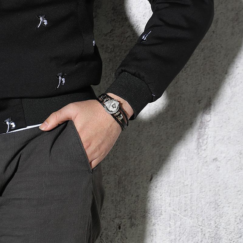 Brehn | Vintage Herren Lederarmband - Poker/Spielkarten