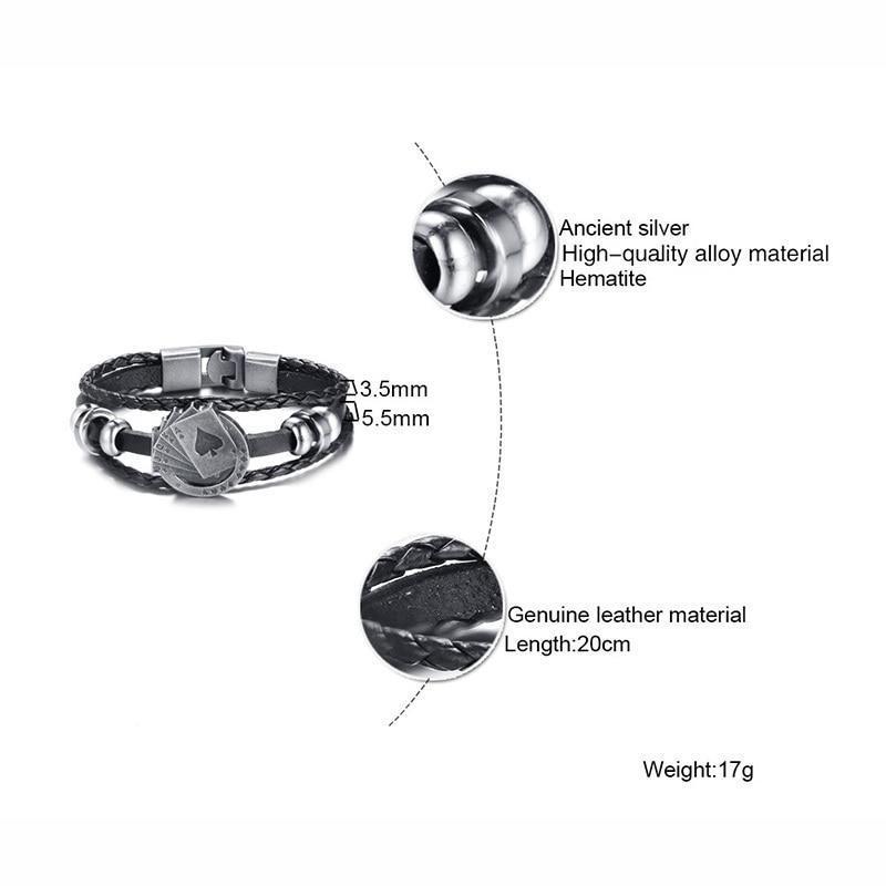 Brehn | Vintage Herren Lederarmband - Poker/Spielkarten
