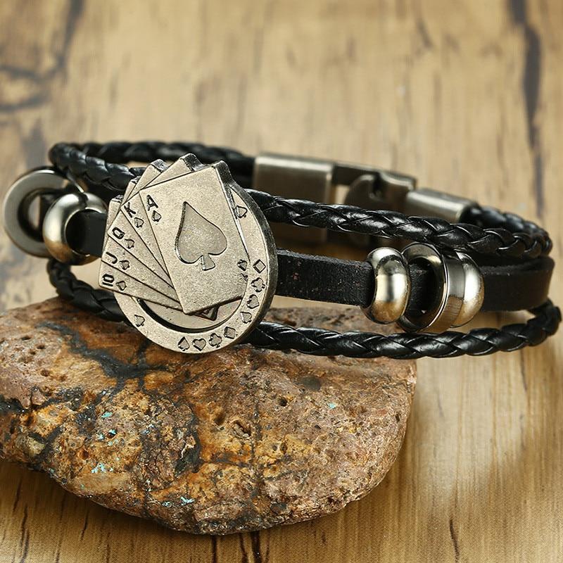 Brehn | Vintage Herren Lederarmband - Poker/Spielkarten