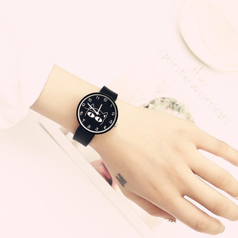 Brehn | Schwarze Minimalistische Katzenliebhaber Freude Designer Damen Uhr