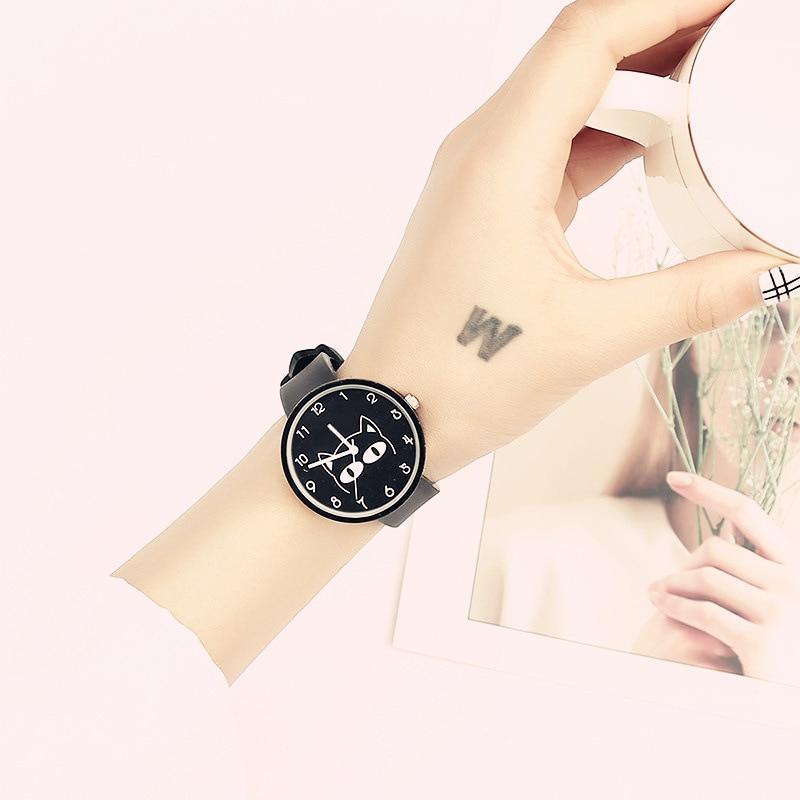 Brehn | Schwarze Minimalistische Katzenliebhaber Freude Designer Damen Uhr