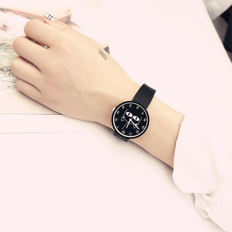 Brehn | Schwarze Minimalistische Katzenliebhaber Freude Designer Damen Uhr