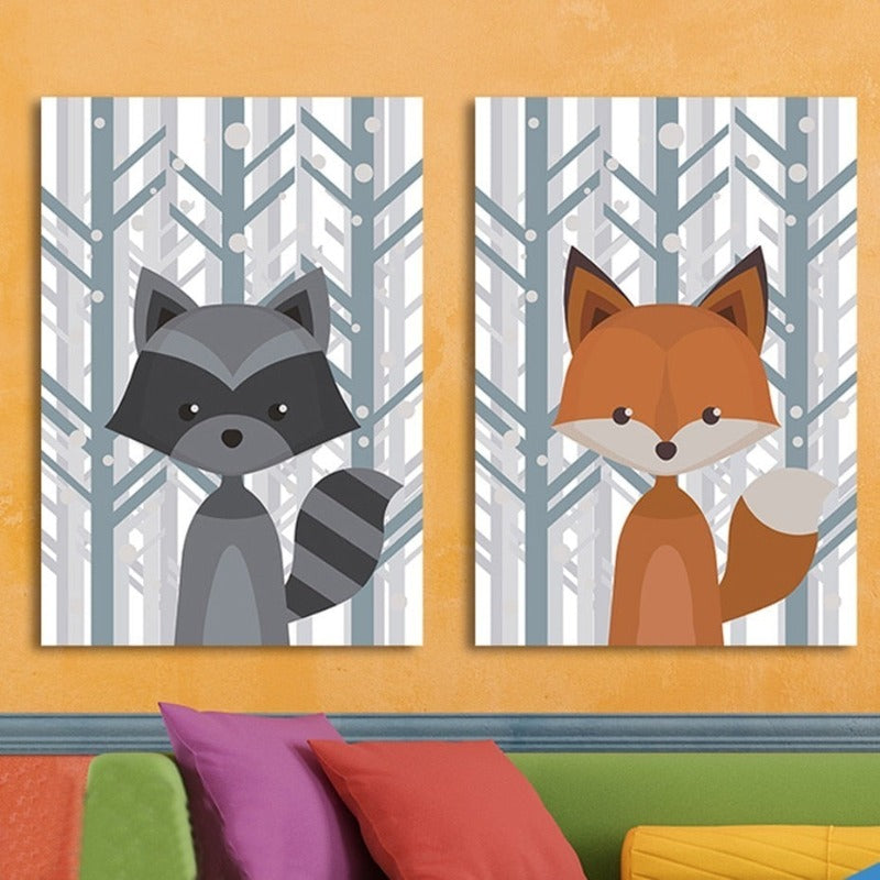 Waldtiere: Fuchs und Hirsch – Leinwandbild