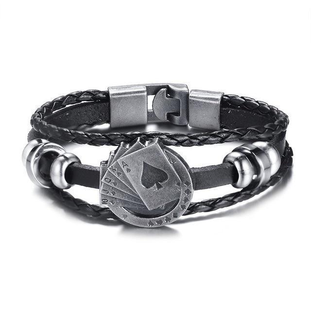 Brehn | Vintage Herren Lederarmband - Poker/Spielkarten