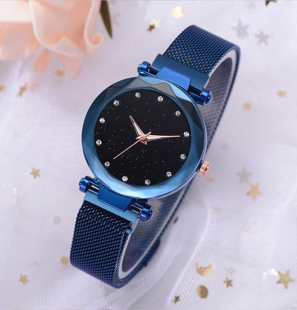 Brehn | Modischer Einzigartiger Mesh Magnetverschluss Exotische Sternen-Diamant Designer Luxus Damen Uhr