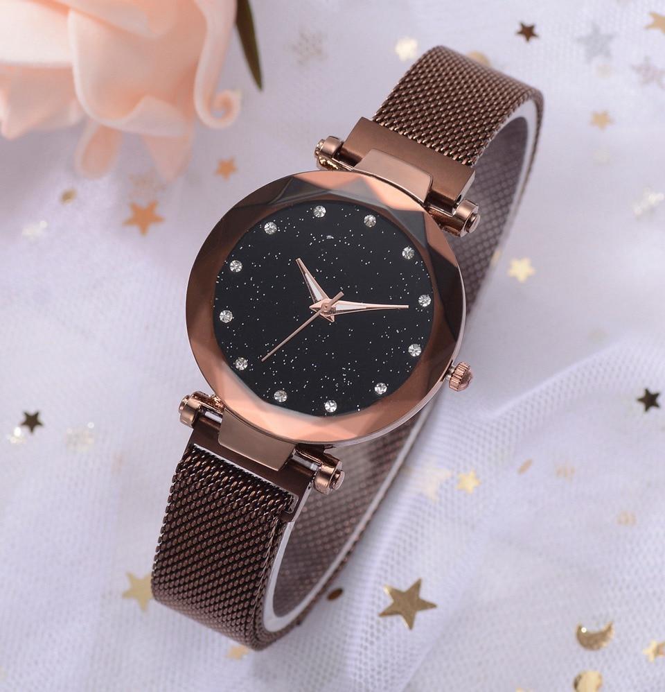 Brehn | Modischer Einzigartiger Mesh Magnetverschluss Exotische Sternen-Diamant Designer Luxus Damen Uhr