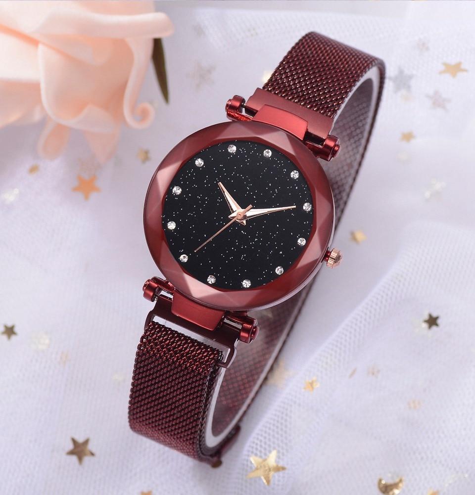 Brehn | Modischer Einzigartiger Mesh Magnetverschluss Exotische Sternen-Diamant Designer Luxus Damen Uhr