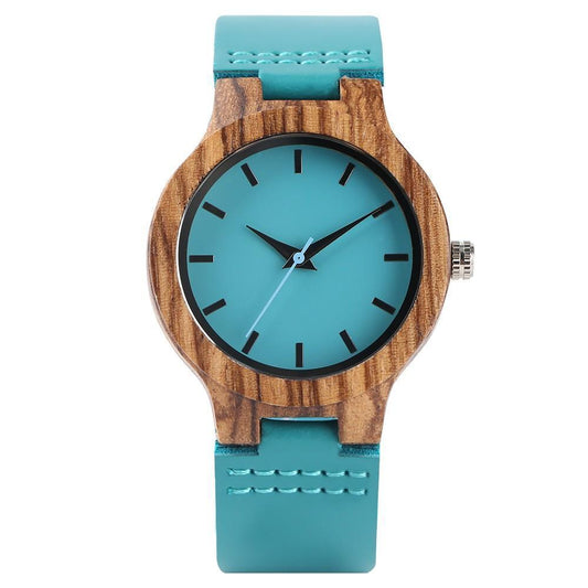 Brehn | Damen Bambus Holz Uhr - Armbanduhr Türkis