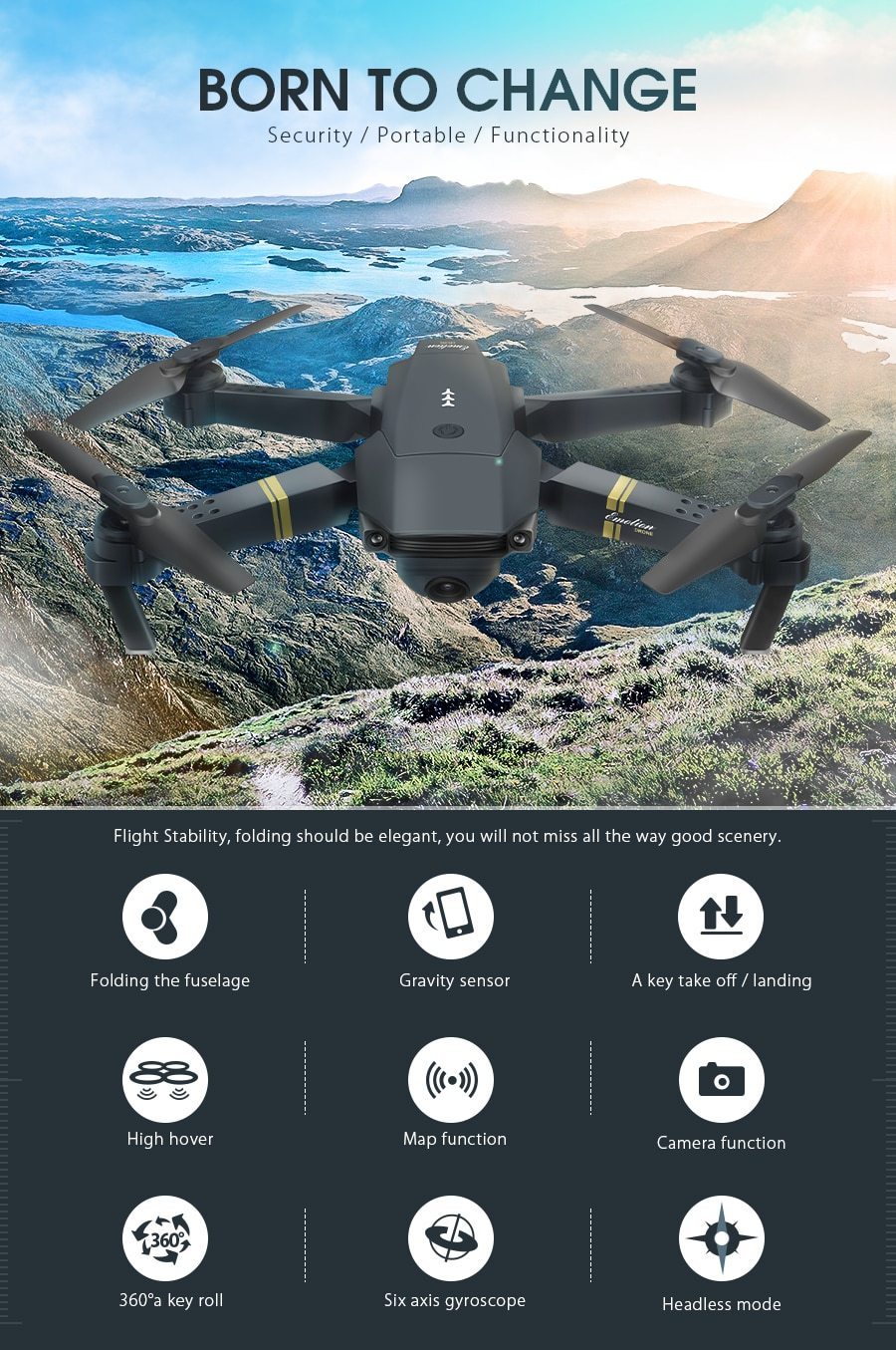 Brehn | Skyhawk HD Faltbare Luft-Selfie-Drohne Mit Kamera 2MP