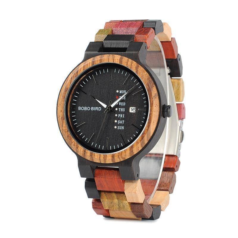 Brehn | Herren Holz Uhr mit Wochendatum Anzeige in Holz Geschenkbox