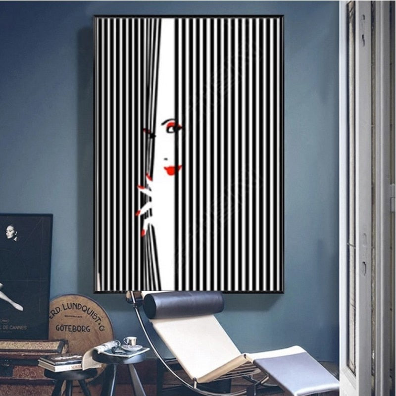 Fashion Frauen Abstrakt Kuss Poster Voyeur - Leinwand Wandkunst Malerei