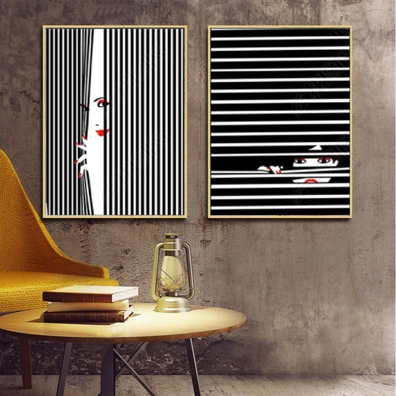 Fashion Frauen Abstrakt Kuss Poster Voyeur - Leinwand Wandkunst Malerei