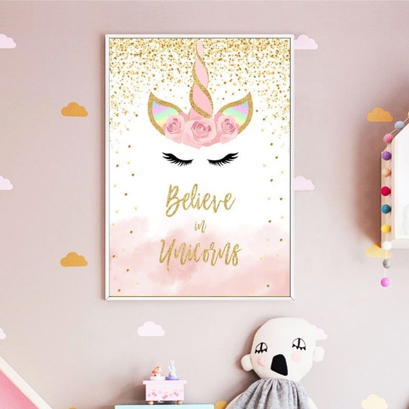 Rosa Gold Einhorn - Leinwand Wandkunst Malerei