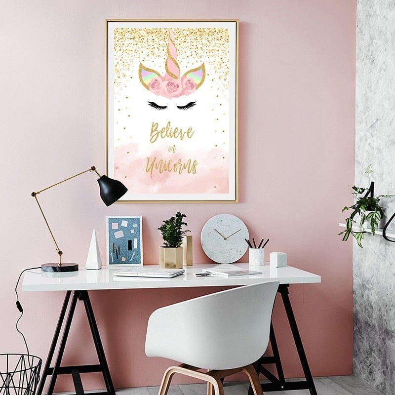 Rosa Gold Einhorn - Leinwand Wandkunst Malerei