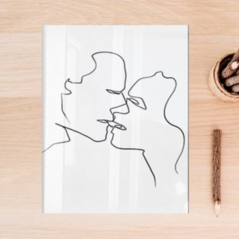 Abstract Love Kiss Schwarz und Weiß Linien Poster - Leinwand Wandkunst Gemälde