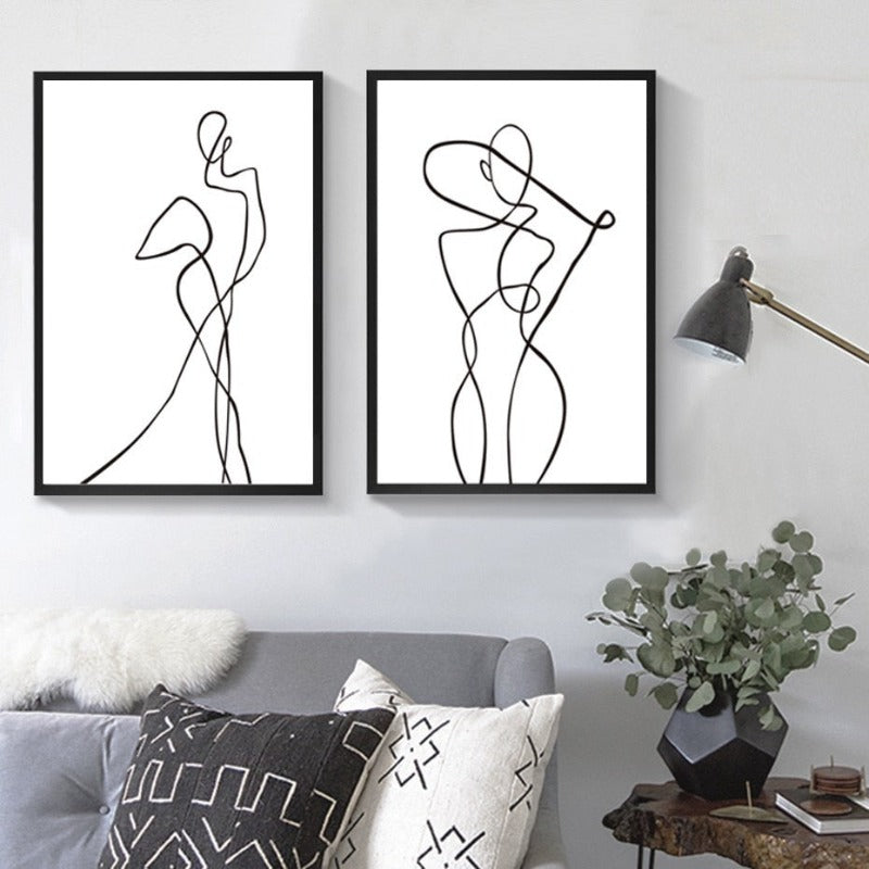 Abstract Minimalist Curve Figur Schwarz und Weiß - Leinwand Wandkunst Gemälde