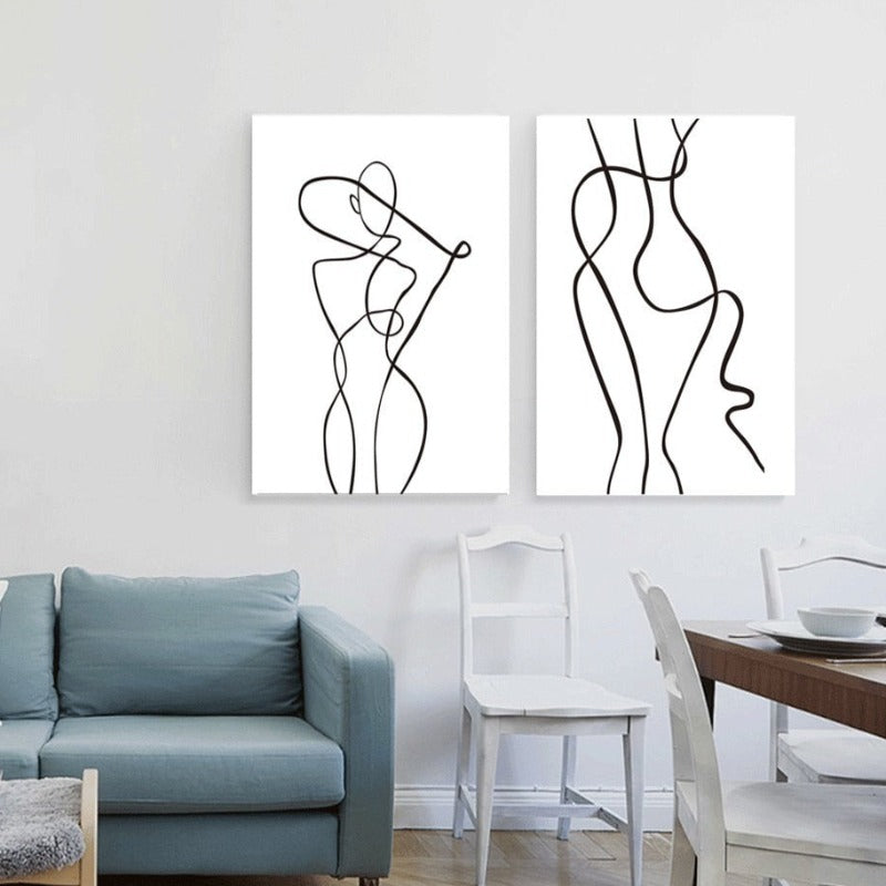 Abstract Minimalist Curve Figur Schwarz und Weiß - Leinwand Wandkunst Gemälde