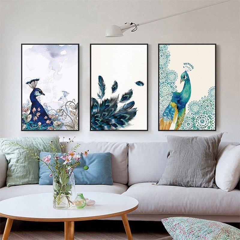 Schöner Pfau Tiere Blumen Poster - Leinwand Wandkunst Gemälde