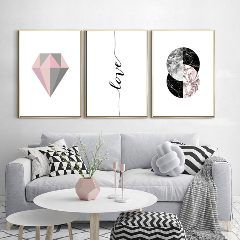 Pink Grau Geometrie - Leinwand Wandkunst Gemälde