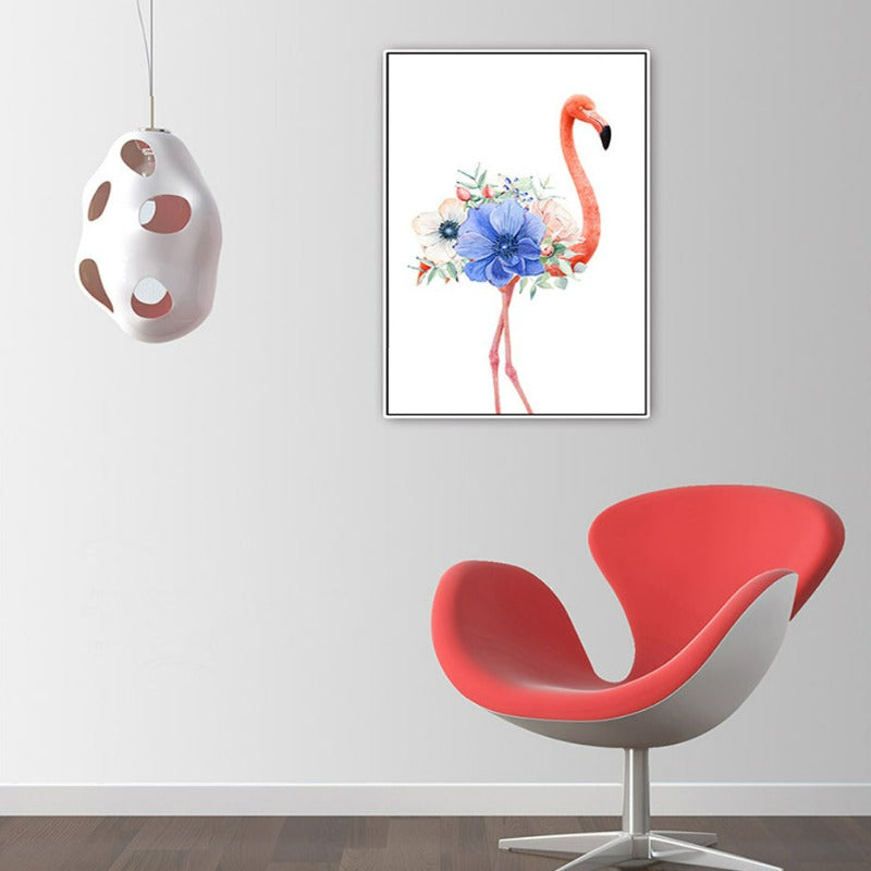 Nordische Tiere, Flamingo, Lila Blume - Leinwandbild