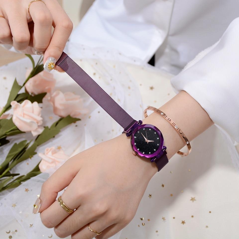 Brehn | Modischer Einzigartiger Mesh Magnetverschluss Exotische Sternen-Diamant Designer Luxus Damen Uhr