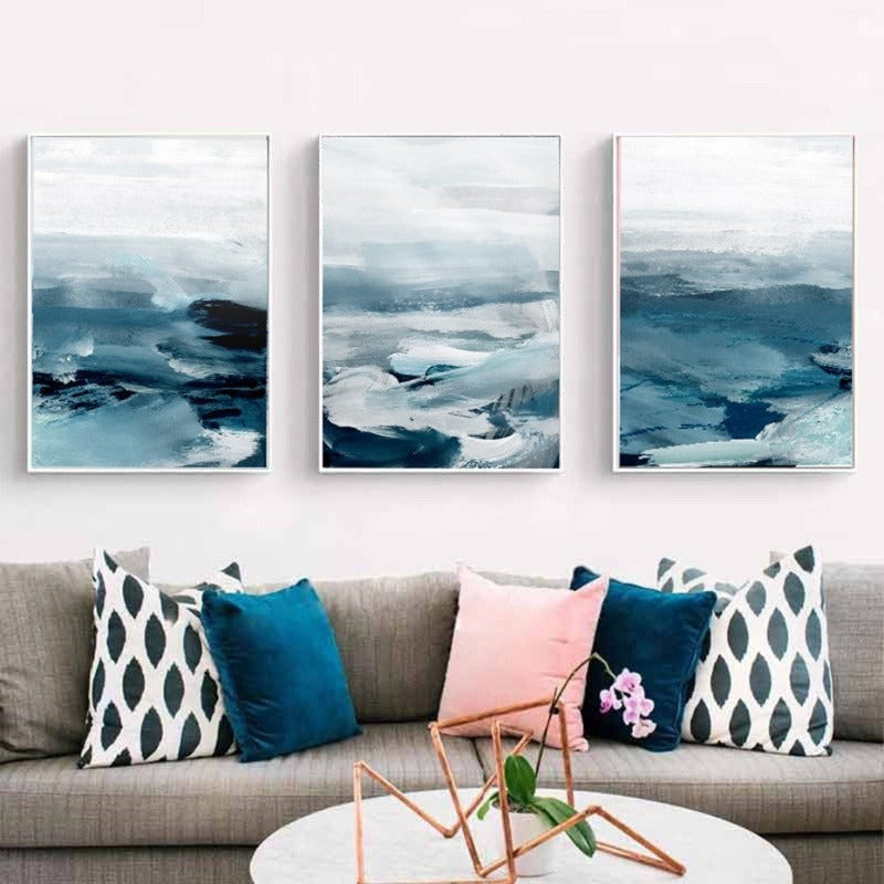 Abstrakte Landschaft Berg Blau Nordisch - Leinwand Wandkunst Gemälde