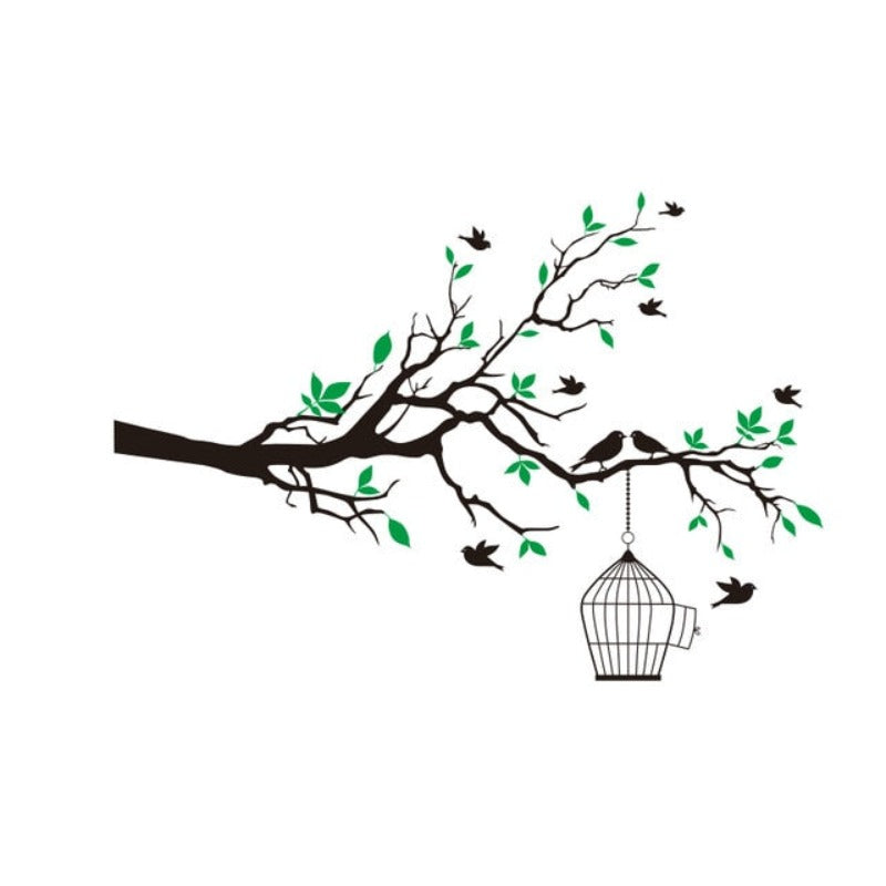 Wandtattoo „Baumzweig mit Vogelkäfig“, abnehmbare Vinyl-Wandaufkleber