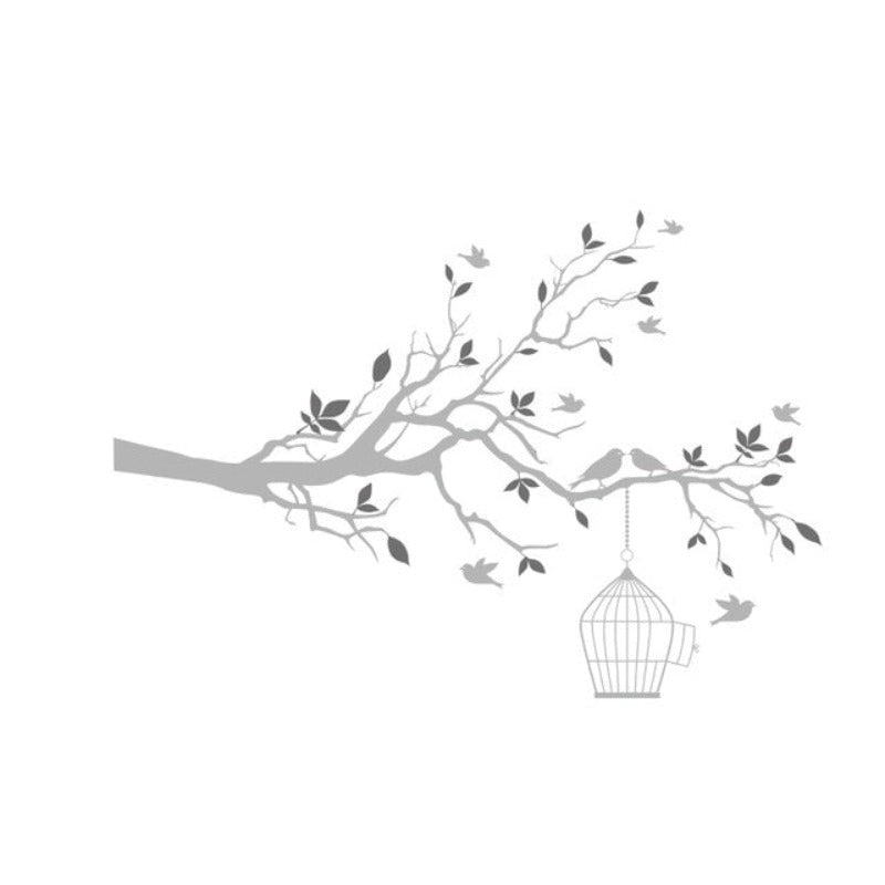 Wandtattoo „Baumzweig mit Vogelkäfig“, abnehmbare Vinyl-Wandaufkleber