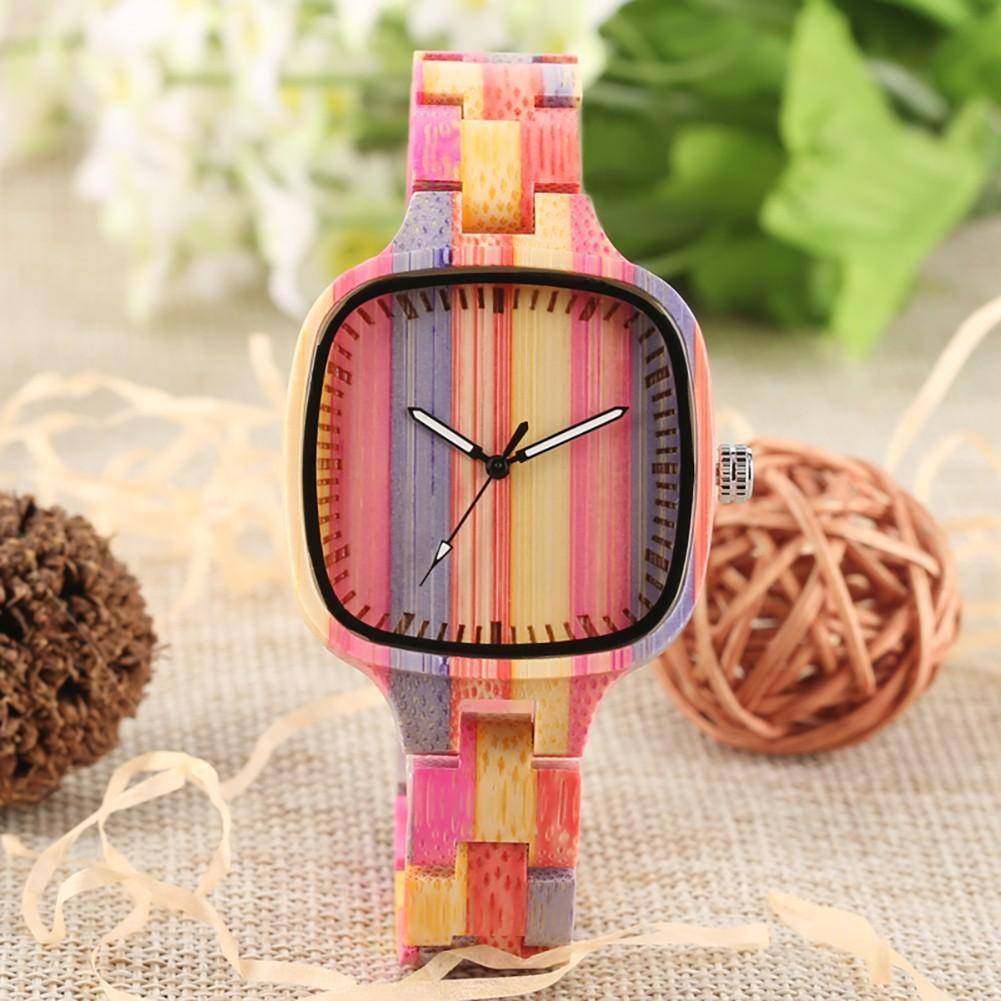 Brehn | Buntes Bambus Holzuhr - Armband-Uhr