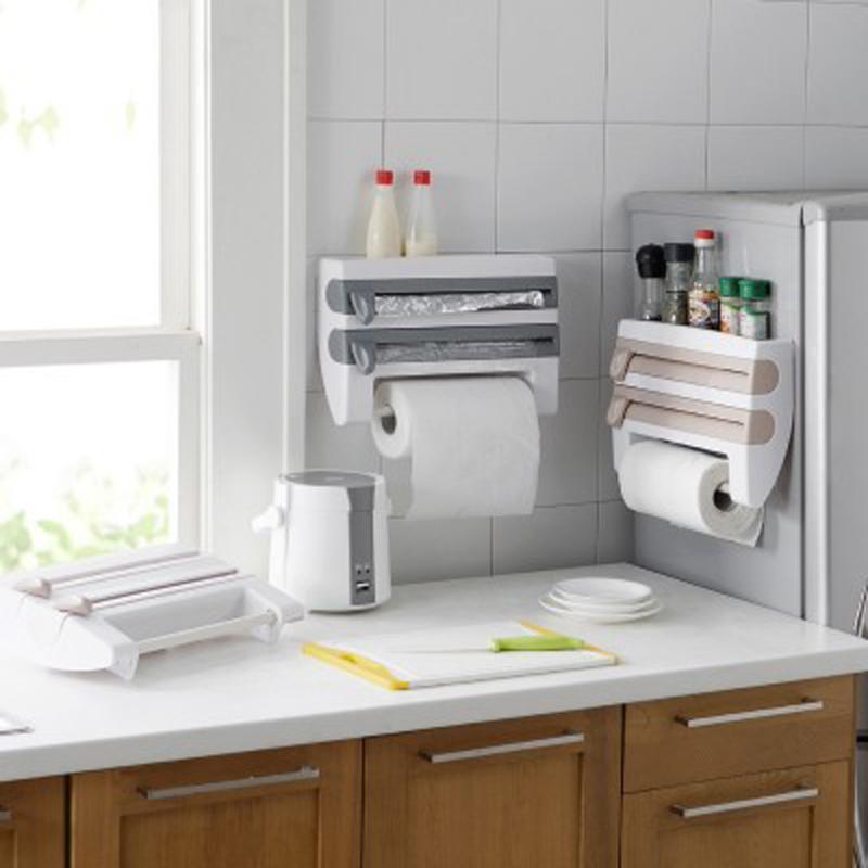 Brehn | 3-in-1 Triple Papier­spender Küchenrollenhalter für Frischhaltefolie Küchentuch Folienhalter wandmontiert