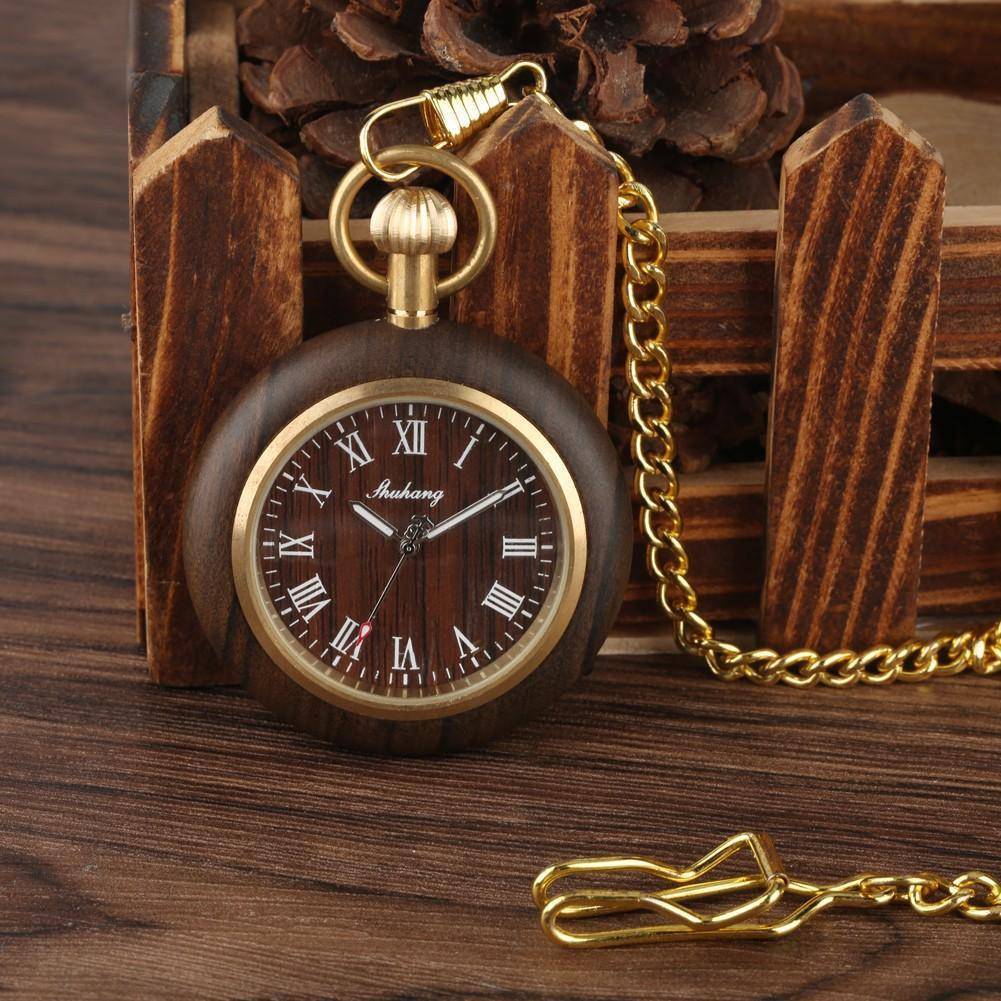 Brehn | Herren Bambus-Uhren-Taschen Uhr - Holz-Zifferblatt Einfach und Modisch
