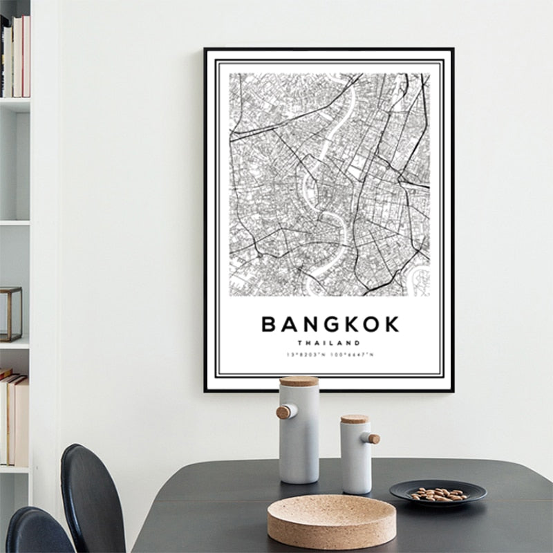 Schwarz und Weiß Bangkok Stadt - Leinwand Wandkunst Malerei
