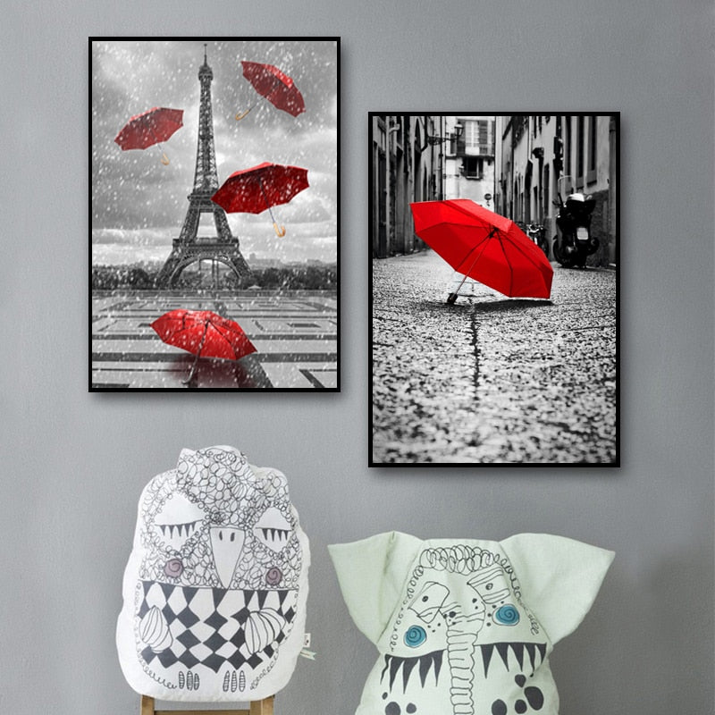 Vintage Eiffelturm-Regenschirm (rot) - Leinwandbild