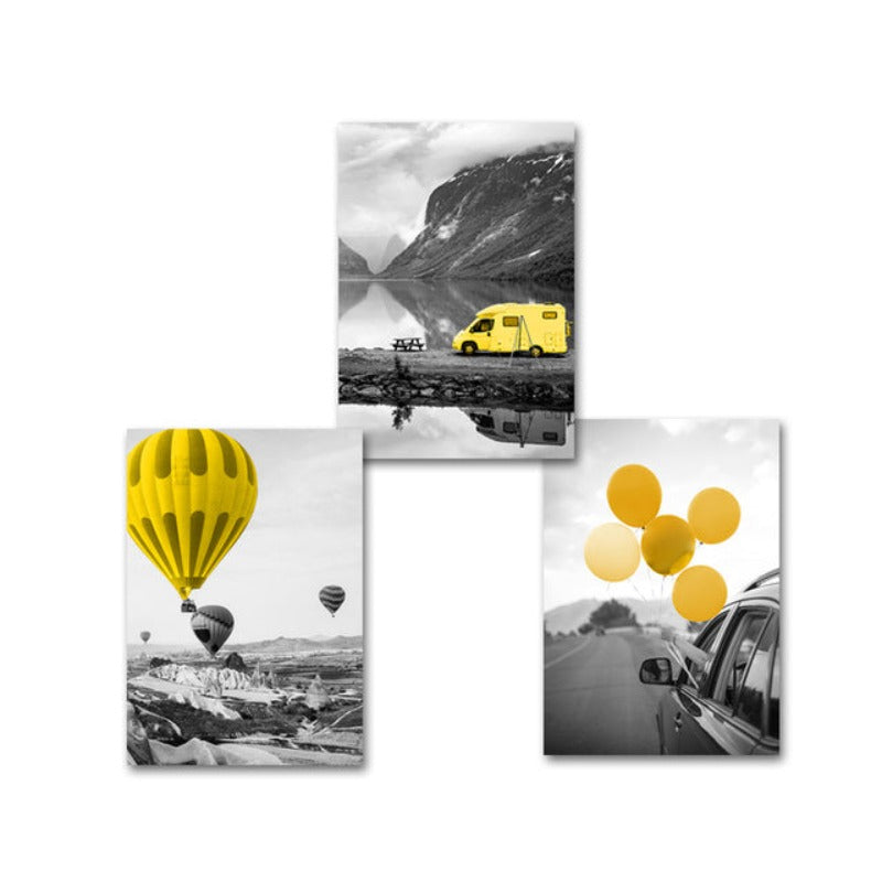 Moderner Reiseposter Gelbes Luftballon - Leinwand Wandkunst Gemälde