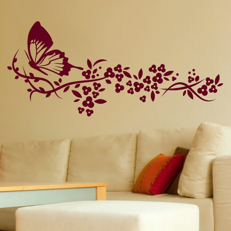 Moderne Schmetterlingsblumen – Wandaufkleber auf Leinwand