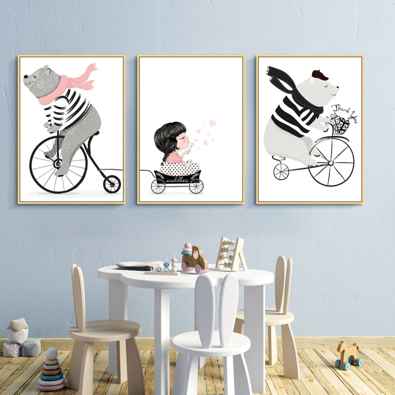 Spielender Bär Auf Fahrrad - Leinwand Wandkunst Malerei