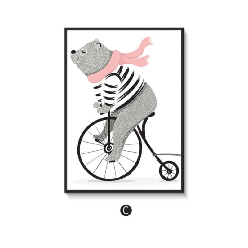Spielender Bär Auf Fahrrad - Leinwand Wandkunst Malerei