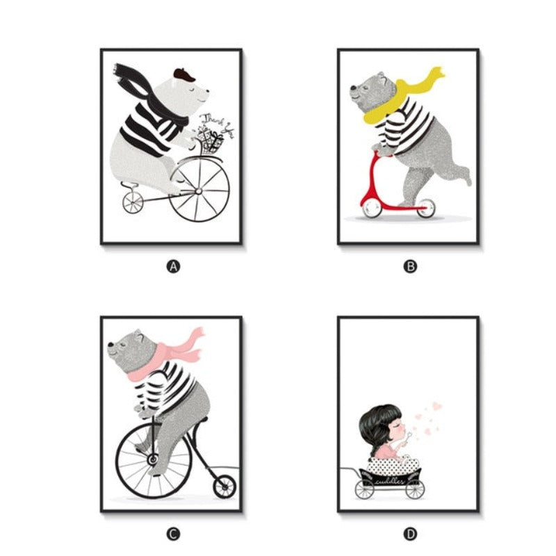 Spielender Bär Auf Fahrrad - Leinwand Wandkunst Malerei