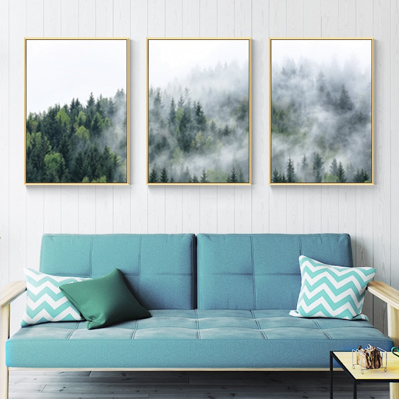Naturlandschaft im Nebelwald, nordisch - Leinwandbild