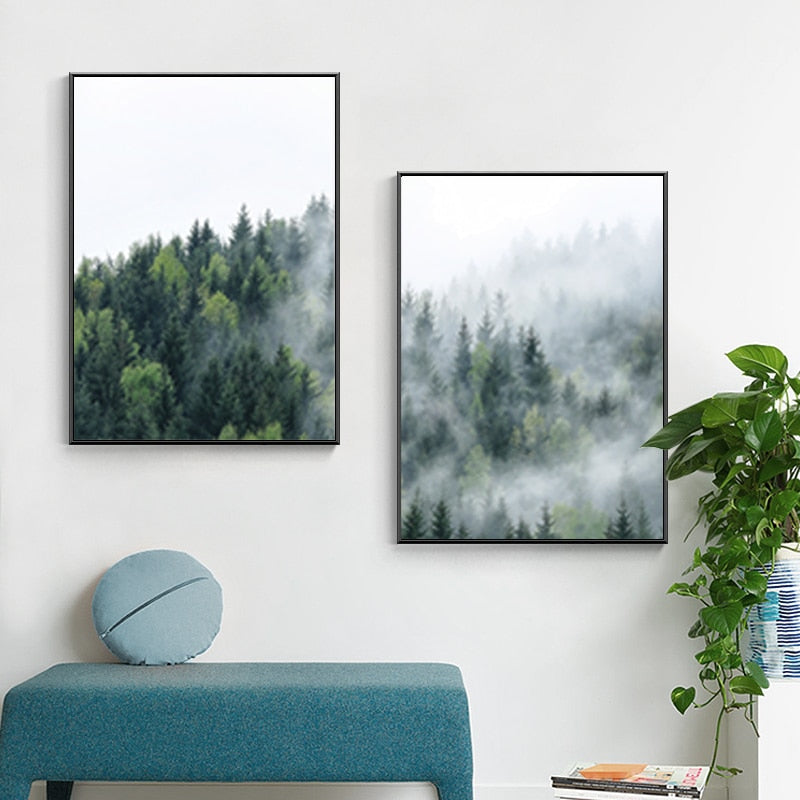 Naturlandschaft im Nebelwald, nordisch - Leinwandbild