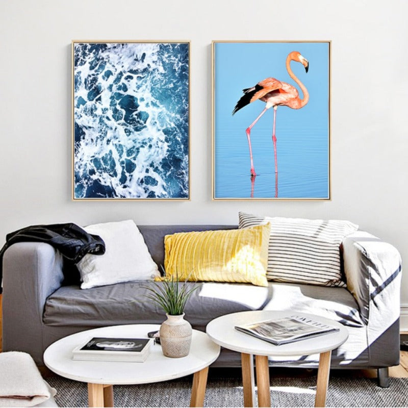 Flamingo In Seascape - Leinwand Wandkunst Malerei