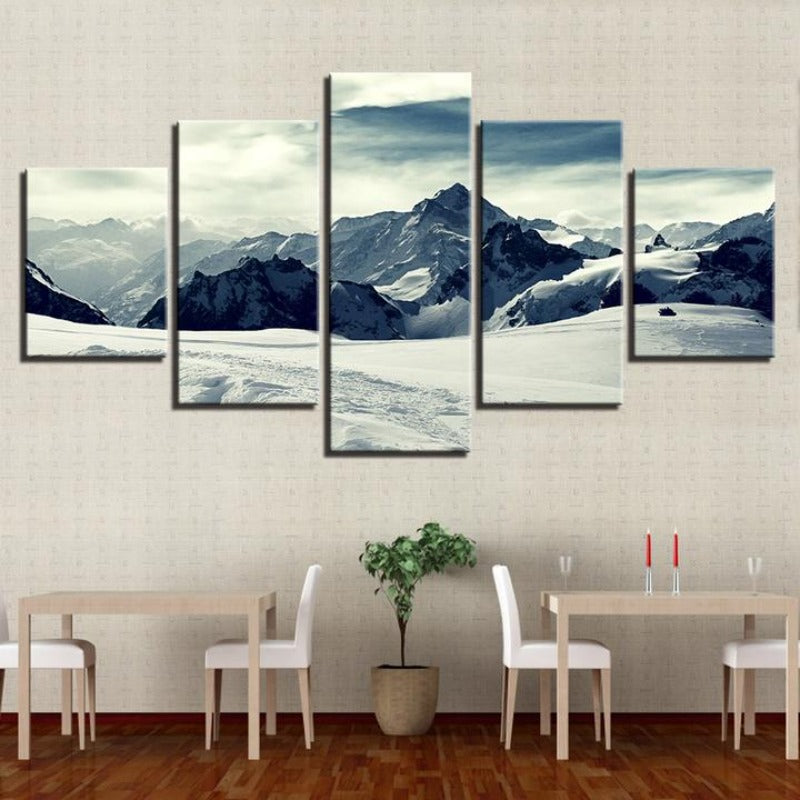Schneebedeckte Berge – 5-teiliges Leinwandbild | Von der Natur inspirierte Wandkunst